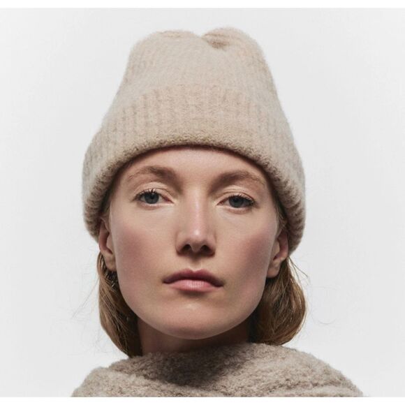 JANESSA LEONE Wool Alpaca Ribbed Knit Beanie Oatmeal ONE SIZE main image 5